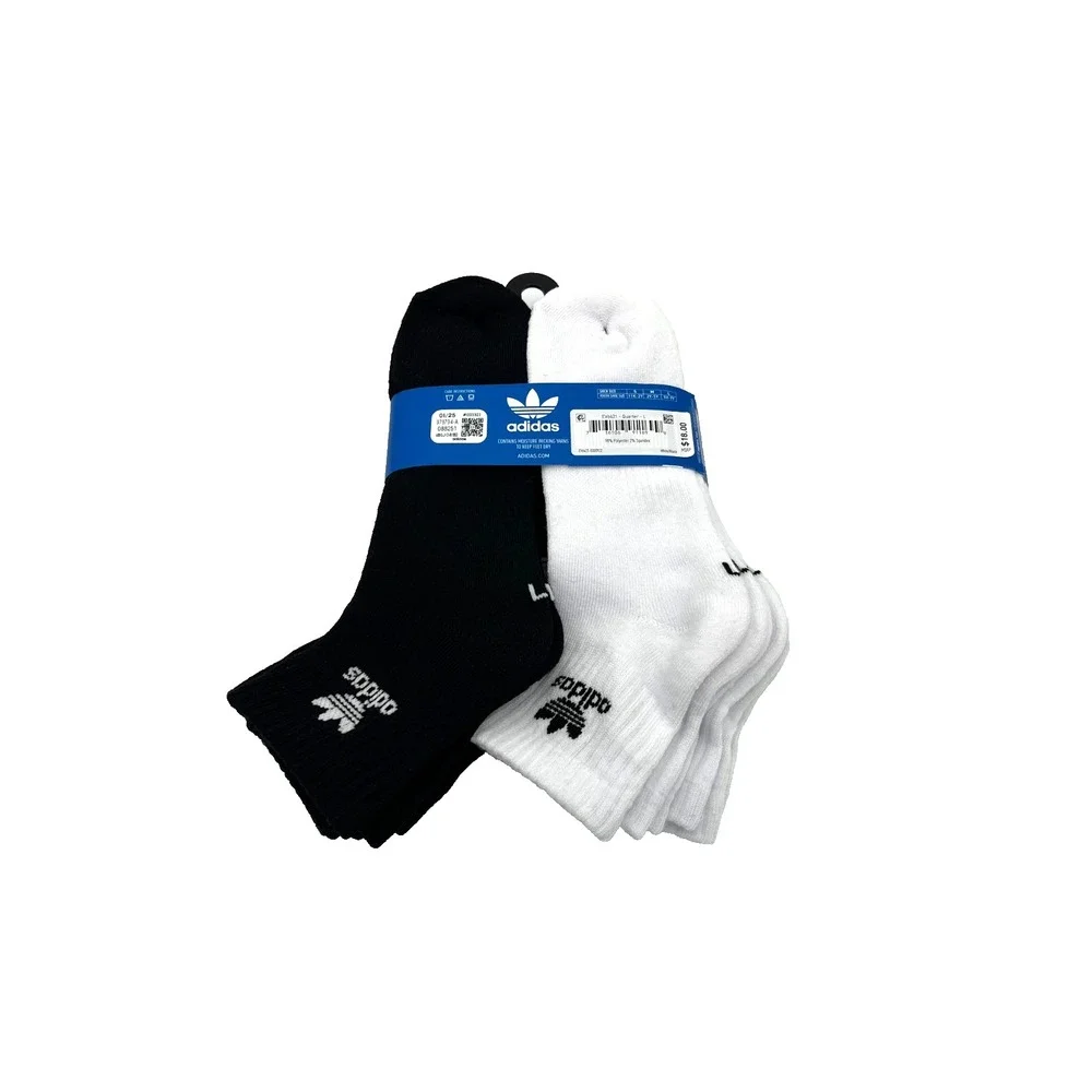 Adidas‎ Youth Quarter Ankle Socks Black & White Pack of 6 Size 5Y-7Y L EV6421B
